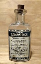 Vintage Medicine Hand Crafted Bottle, Benadryl Elixir, Park Davis 2.5 oz, 3 3/4