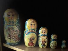Vintage Christmas Russian Mockba Nesting 5 Dolls Traditional Wooden 7” Tall picture