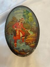 Vtg Genuine Russian Lacquer Oval Hinged Trinket Box Prince Frog Signed Red Int picture