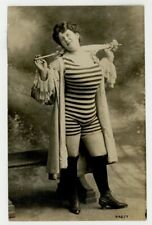 Risque Chunky Female 1900 Swimsuit RPPC Thick Boobs Stockings Vintage Prostitute picture