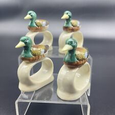 Vintage Set Of 4 Lego Duck 3in Ceramic Napkin Ring Holders Japan picture