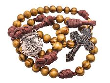 Wooden Beads Paracord Rosary Wood Beaded Necklace St Michael Medal picture