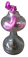 Antique Clear Glass Oil Lamp Base Only 8.25 tall x 5 in diameter Ribbed Base picture