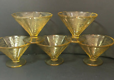 Vintage Yellow Depression 5 Glass Sherbet Etched Footed Federal Glass Madrid picture