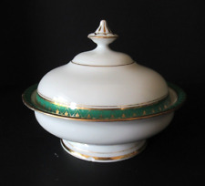 Vintage Davis Collamore NY porcelain covered round butter dish green gold picture