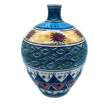 Art Pottery Ceramic Vase - Global Design Motifs Colorful - 10