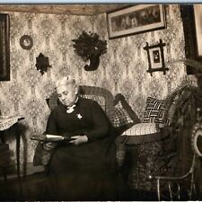 ID'd c1910s Old Lady Inside Home Interior RPPC Photo Bertha Nehls Henning A158 picture