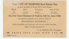 VTG Memphis, TN City Real Estate Tax Postcard 1938 L.D. Erwin City Treasurer #P1 picture