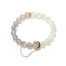 Women Gray White Moonstone 14K Gold Moon Chain Natural Crystal Elastic Bracelet picture
