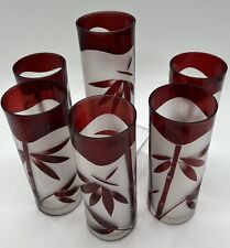 6 Vintage Noritake Collins Ruby Red Flash Bamboo Bar   7” Tall x 3” Wide Unused picture