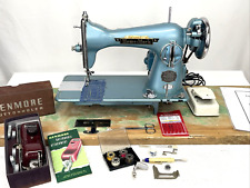 SERVICED Heavy Duty Vtg Sewing Machine Turquoise Blue Singer 15 Clone Leather + picture
