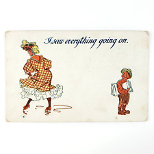 Pretty Girl Crossing Puddle Postcard c1910 Smiling Newsboy Flirting Boy C1596 picture