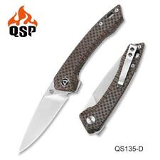 QSP Leopard Folding Knife Black/Gray Linen Micarta Handle Sandvik Plain QS135-D picture