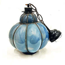 Vintage Murano Style Blue Blown Glass Cage Pendant Light picture