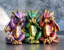 Ebros Metallic Three Wise Baby Dragon Set See Hear Speak No Evil Statue 3.5