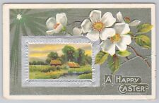 Sinclairville New York, Happy Easter White Flowers Country Cottage, VTG Postcard picture
