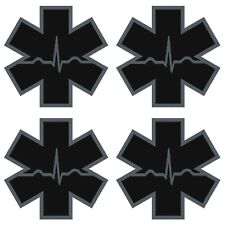 FOUR Black Subdued Reflective Star Of Life Cardiac Helmet Decal EMS EMT 2 inch picture