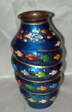 Vintage Multi-Color Modernist Design Vase Enamel on Copper 7.5