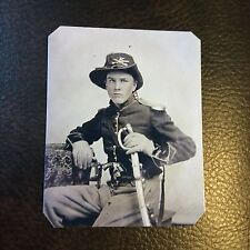 civil war Military  UNION CAVALRY SOLDIER  PISTOLS And SABER tintype C740RP picture