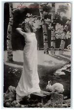 1907 Easter Greetings Pretty Woman Rabbit Corning CA RPPC Photo Posted Postcard picture