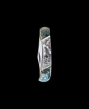  Etched Mermaid Design Scrimshaw Collection on Bovine Bone Medium Pocket Knife picture