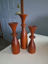 Vintage Hand Spun Wooden Candle Holders Set Of 2 picture