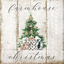 TWO Individual Paper Cocktail Decoupage Napkins Farmhouse Christmas Rustic Tree picture