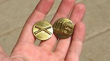 WW2 US Military Army Enlisted Infantry Collar Brass Insignia Pins Disc Rifles picture