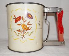 Vintage Sifter Floral Transfer 3 Screen Wood Handle Hand-i-sift Androck Yellow picture