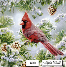 (490) TWO Individual Paper LUNCHEON Decoupage Napkins  CARDINAL BIRD WINTER SNOW picture