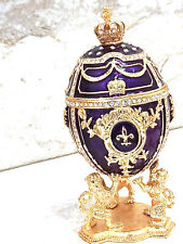 Faberge egg purple Xmas gift for father 24k GOLD HANDMADE 200 Diamonds Handset  picture