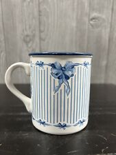 Vintage 1989 Potpourri Press Windsor Stripe Blue Bows Coffee Mug Cup picture