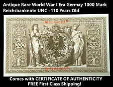 Antique Rare World War I Era Germany 1000 Mark Reichsbanknote UNC -110 Years Old picture