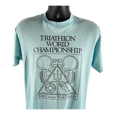 Vintage 1990s Disney Triathlon World Champion Single Stitch Light Blue T-Shirt L picture