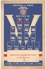 VINTAGE 1943 PENNSYLVANIA STATION RESTAURANT, PITTSBURGH MENU WWII USN INSIGNIA picture