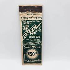 Vintage Matchbook 3 A Day Sickness Accident Health Sterling Insurance Ephemera  picture