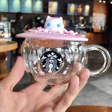 Starbucks Mugs Pink Cherry Blossom Small Glass Cups Coffee Mug W/ Sakura Cat Lid picture