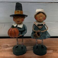 Lori Mitchell Tom & Goodie Pilgrim Figures Thanksgiving Figurines Set Resin 5.5” picture
