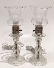 Two Victorian Ruffled Top Crystal Cut Glass, Art Deco Table Lamps, 13