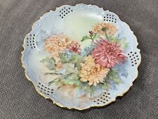 Antique Pierced Porcelain Cabinet Plate w/ Orange & Red Flowers Signed K. Connor picture