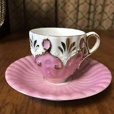 Cup & Saucer Pink Luster Gold China C&S Antique Excellent Petite Size picture