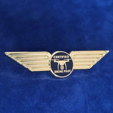 CERTIFIED DRONE PILOT WING PIN, Item #1504: 10K Gold plated finish, 2-1/2