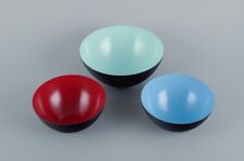 Three Krenit bowls in metal. Blue, red, mint green. Design by Hermann Krenchel picture