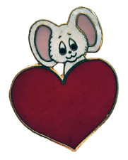 VERY RARE Hallmark PIN Valentines Vintage MOUSE Over HEART CLOISONNE '70s Brooch picture