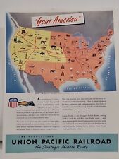 1945 Union Pacific Railroad Fortune WW2 X-Mas Print Ad Strategic Middle Route picture