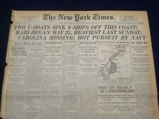 1918 JUNE 4 NEW YORK TIMES - TWO U-BOATS SINK 9 SHIPS OFF COAST - NT 9077 picture