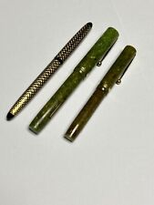 3 Sheaffer Fountain Pens 2 are 1914 Jade Green Marble White Dot 14k Gold Nib picture