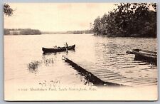 Waushakum Pond South Framingham Massachusetts Pier Canoe Black White Postcard picture