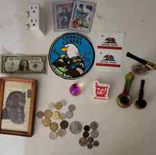  Junk Drawer lot sports cards, pipes, coins, picture