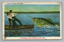 They are Biting Big Fish Fishing Comical Richland MO Missouri Postcard picture